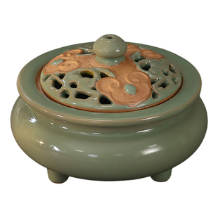 仿古陶瓷盘香炉檀香熏香炉家用室内香道中式香薰炉禅意焚香摆件