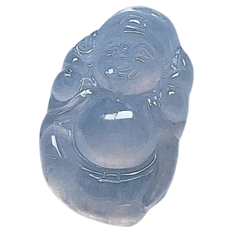 天然翡翠冰种小财神吊坠月光白