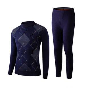 恒源祥中老年人保暖内衣男加绒加厚高领女士纯棉秋衣秋裤套装冬季