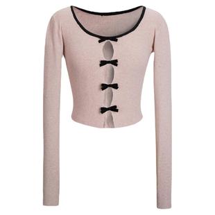 花铃太太jk镂空针织衫打底衫长袖蝴蝶结毛衣上衣女春季开衫内搭