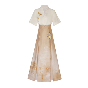 秋意晚女士夏季汉服交领短袖三涧裙汉元素改良日常新中式国风穿搭