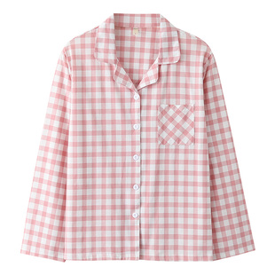 2025新款新疆棉睡衣女春秋纯棉单件上衣格子时尚可外穿全棉家居服