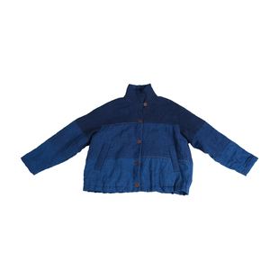 远家植物染蓝染亚麻棉服手绣绗线立领花苞下摆保暖外套LT5900限量