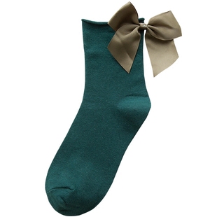 蝴蝶结袜子纯棉卷边堆堆袜韩国ins潮可爱日系中筒百搭春秋网红袜