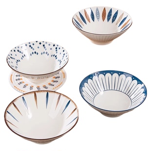 日式斗笠碗家用拉面碗8英寸高级感复古釉下彩陶瓷汤面碗专用大碗