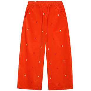 落落狷介 裤子宽松bf慵懒风2025早秋新款设计感刺绣灯芯绒阔腿裤