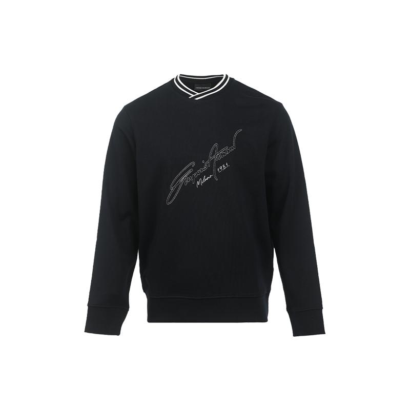 【自营】EMPORIO ARMANI/阿玛尼男士撞色条纹logo刺绣套头卫衣