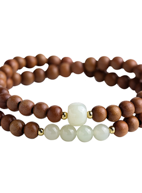 凡蝶女款桃木和田玉手串手链