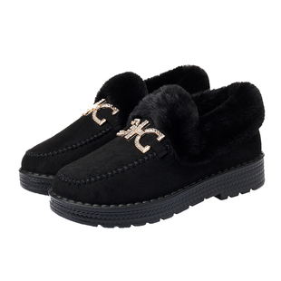 冬季棉鞋女老北京布鞋加绒豆豆鞋保暖加厚棉鞋平底毛毛鞋软底时尚