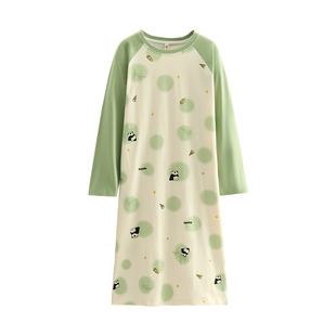 芬腾女士睡裙春秋季纯棉卡通长袖睡衣裙可爱熊猫休闲可外穿家居服