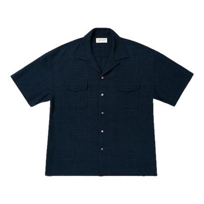 贝壳扣泡泡纱口袋古巴领短袖衬衫