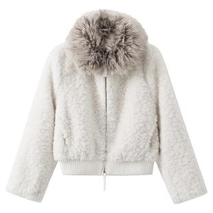 夕蒙2025新款冬季巨好看小个子羊羔毛绝美独特毛领奶白毛呢外套女