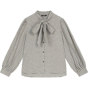 妖精的口袋系带领结灯笼袖复古格子衬衫女2025冬新款叠穿内搭衬衣