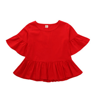 女童韩版纯棉短袖t恤红色中袖娃娃衫宽松女孩时尚洋气宽松上衣夏