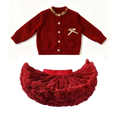 女宝红色生日礼服新年拜年服套装