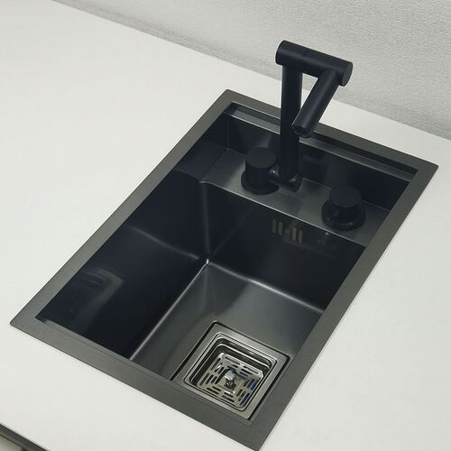 黑色吧台洗菜盆隐藏式不锈钢手工单槽中岛小水盆阳台水池隐形水槽