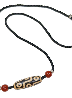 默生文玩九眼天珠项链编绳横穿