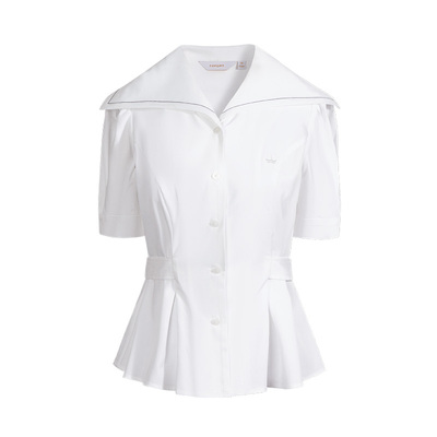 Navigare海军领修身短袖衬衫