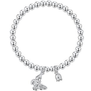 吴越老银铺足银999蝶恋花银手链女时尚简约串珠礼物送女友