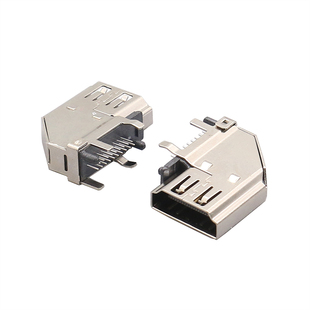 HDMI高清接口连接器19P侧插90度立式插板HDMI母座连接器接口插座