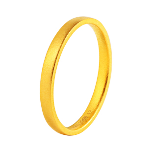 古法黄金戒指999足金素圈实心情侣一对磨砂刻字按克实心纯金女男