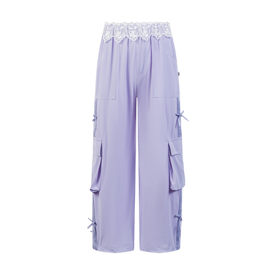 Little Naive休闲裤女童春秋新款防晒凉感直筒裤儿童花边工装裤