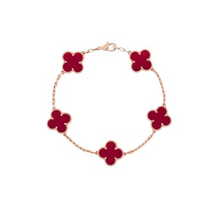 高版本五花四叶草手链女V金镀18K金镭射紫玉髓红玛瑙白贝母紫罗兰