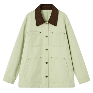 德玛纳巴恩风拼接翻领牛仔外套女26春季新款宽松多口袋设计感上衣