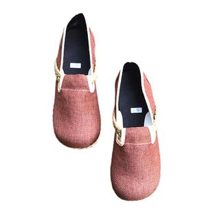 新款年夏秋款女鞋 泰国纯色手工套脚布鞋 亚麻鞋面旅行居家休闲鞋