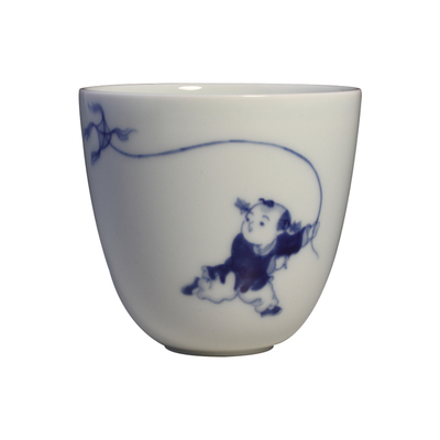 台湾晓芳手绘青花婴戏顽童复古