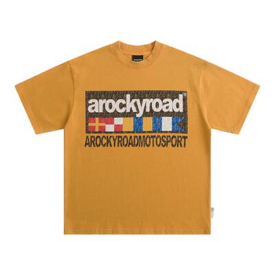ROCKYROAD童装儿童美式高街裂纹字母印花短袖重磅纯棉T恤