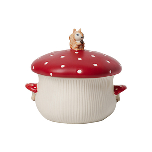 红蘑菇餐具系列 釉下彩可爱陶瓷西餐盘饭碗卡通家用带盖面碗勺子