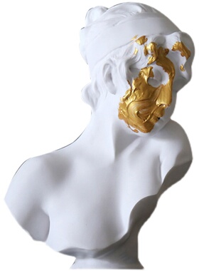 留连现代金色面具少女雕塑树脂