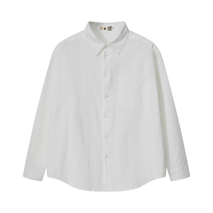 雾撞山野春季细条纹衬衫男女长袖日系复古简约休闲宽松提花白衬衣