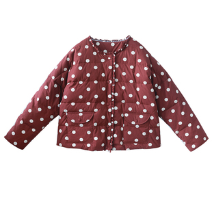 【绘梦】印花羽绒服女2025冬季短款复古圆点精致木耳边保暖白鸭绒