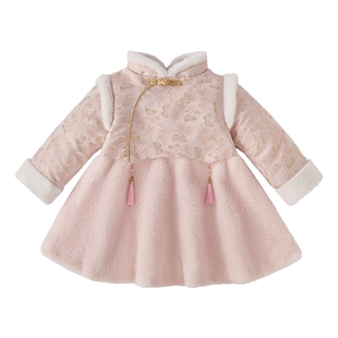 唐装女童拜年公主裙女宝宝国风连衣裙秋冬新中式冬装裙子儿童汉服