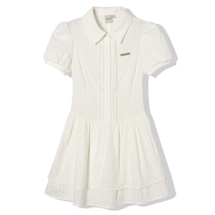 EPTISON短袖连衣裙女2025夏季新款学院风白色泡泡袖甜美收腰裙子