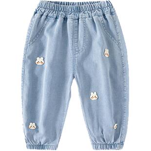 班喜迪女童牛仔裤2026春装宝宝薄款裤子儿童裤宽松休闲九分裤夏季