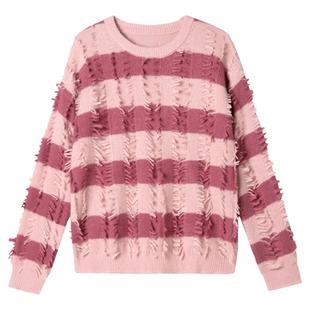 奥莱专柜正品 GMS冬装2025新款可爱活泼条纹上衣含羊毛微弹毛衣女