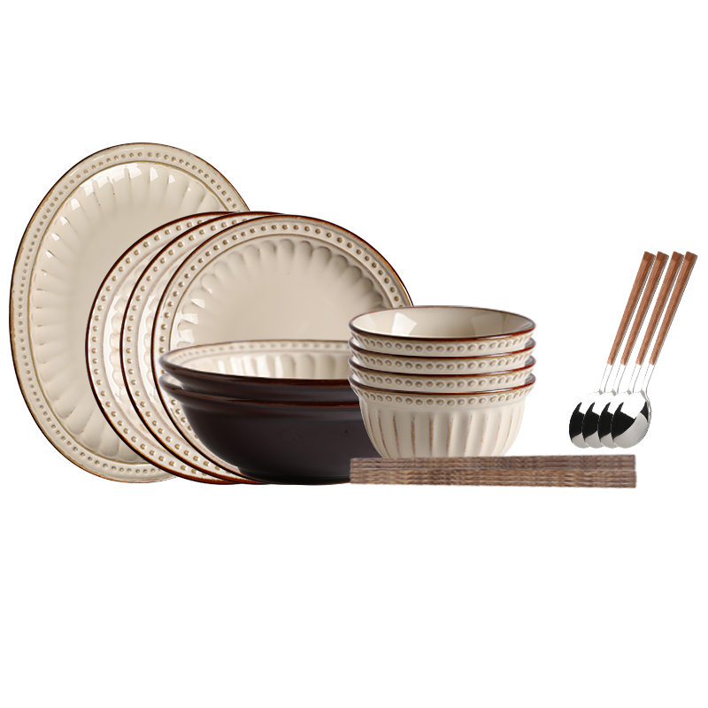 舍里法式复古碗碟筷套装家用2025新款乔迁新居陶瓷碗盘子餐具套装