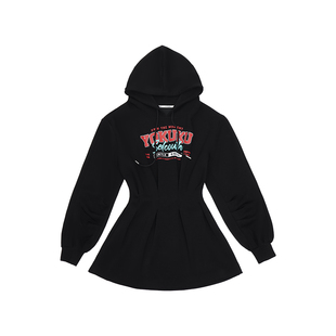 哟酷酷（加州海岸）美式复古字母印花连衣裙女收腰显瘦卫衣裙女