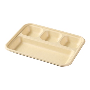 一次性可降解纸浆蘸料碟烤肉托盘两格三格四格料盘分隔盘分餐盘
