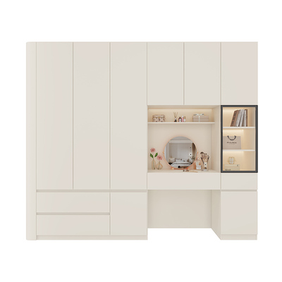 政补实木圆弧分段式衣柜免拉手ENF级新款带梳妆台卧室家用大衣橱