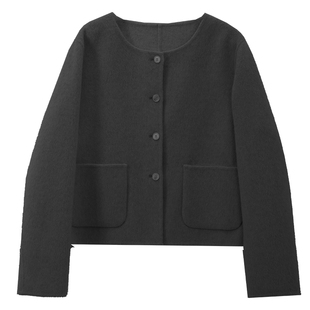 达佳诗两面穿毛呢外套女2026新款双面呢富家千金感圆领短款大衣