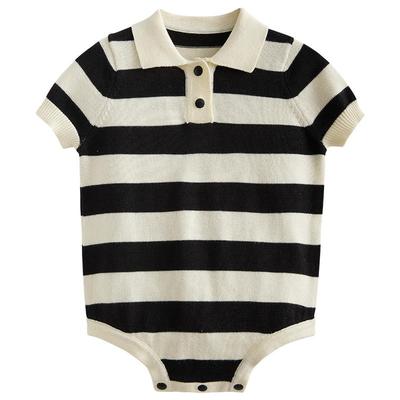 enhennbaby条纹polo领短袖包屁衣