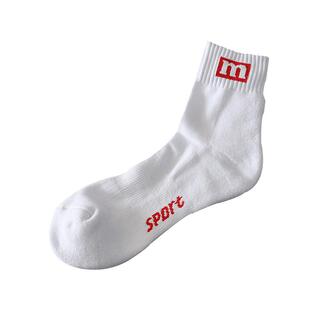 白色M标网球羽毛球运动袜男吸汗毛巾底加厚中筒袜子网球袜女纯棉