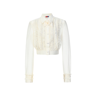 lefame拉飞姆秋季复古蕾丝风衬衫浪漫衬衫上衣