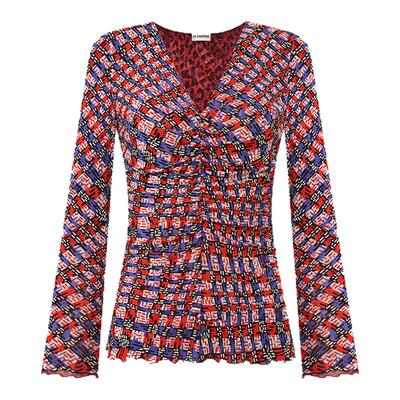 DVF多彩棋盘格/红黑豹纹图案上衣