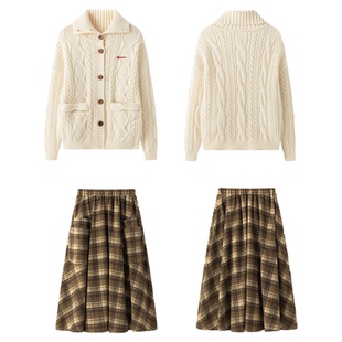 东京岁时记jk秋冬棕格半身裙女小个子高腰显瘦磨毛中长裙复古格裙