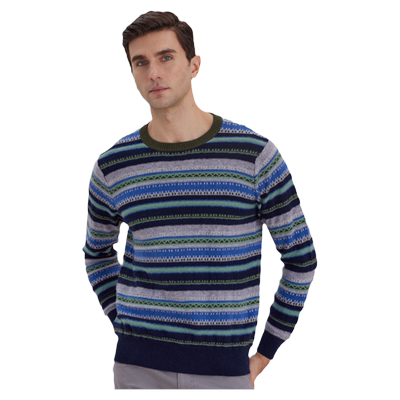 圣雪绒圆领羊绒衫复古费尔岛提花